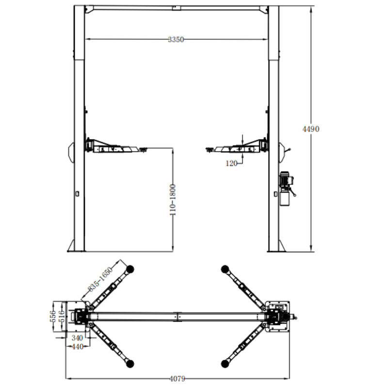 Katool KT-M150D 15,000 lbs 2 Post Lift Diagram View