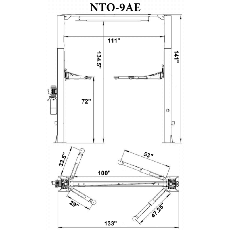 Triumph NTO-9AE, 9,000 lb 2 Post Lift Diagram